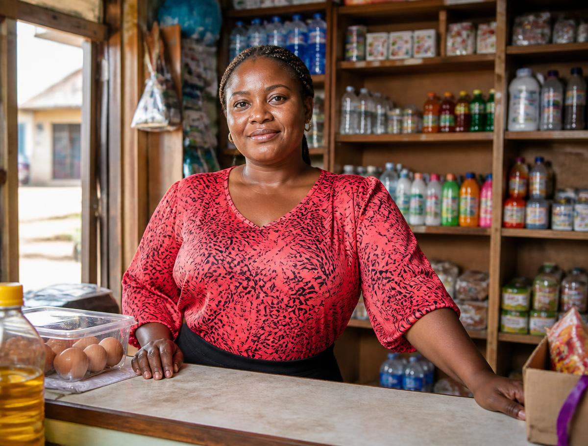 African small business owner in her shop
